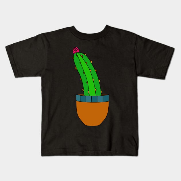 Cute Cactus Design #170: Slanted Cactus With Flower In Simple Pot Kids T-Shirt by DreamCactus